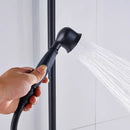 Matte black shower faucet set with handshower and tub spout bathroom