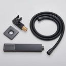 Matte black shower set with square rain head and spout for bathroom