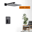 Matte black shower set with square rain head and spout for bathroom