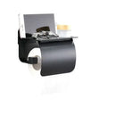 Matte black & silver toilet paper holder with shelf bathroom storage