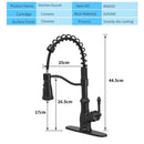 Matte black spring spout kitchen faucet with pull down hose