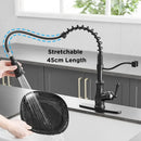 Matte black spring spout kitchen faucet with pull down hose