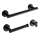 DecorBites™ Black Stainless Steel Bathroom Set: Robe Hook, Towel Rail, Shelf, Tissue Holder
