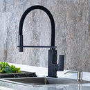 Matte black swivel kitchen faucet with pull down spray tap