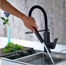 Matte black swivel kitchen faucet with pull down spray tap