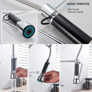 Matte black wall mounted kitchen faucet with gooseneck spout