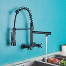 Matte black wall mounted kitchen faucet with gooseneck spout