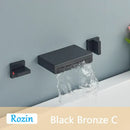 Matte black wall mounted waterfall bathroom faucet with dual handles