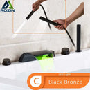 Matte black waterfall led bathtub faucet set with handheld shower bathroom