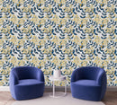 Blue Leaves and Gold Berries Wallpaper