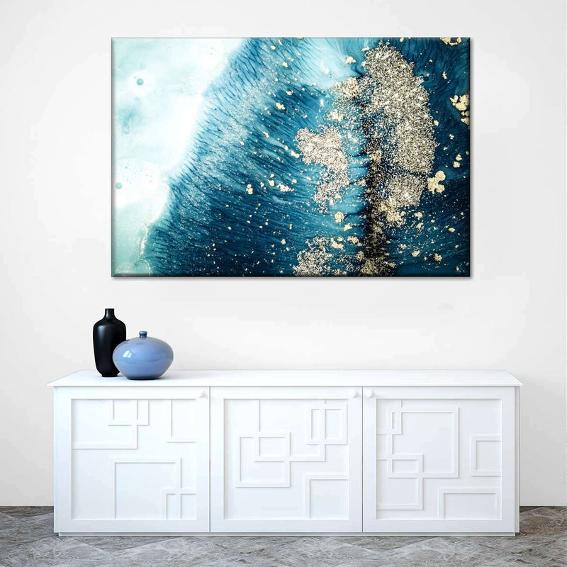 Blue White Gold Abstract Wall Art