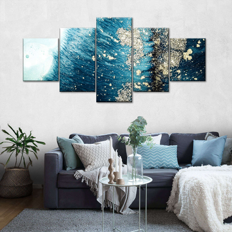 Blue White Gold Abstract Wall Art