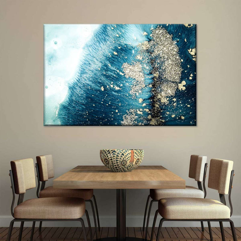 Blue White Gold Abstract Wall Art