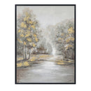 Hand Painted Acrylic Wall Art Landscape Golden Trees on a 35 x 47 Rectangular Canvas with a Black Wooden Frame