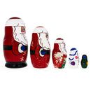 Set of 5 Wooden Christmas Nesting Dolls - 4.2" Santa Stacking Matryoshka