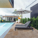 Meandros Walnut Antique Pattern Brushed, Chiseled and Unfilled - Full Truckload installed around swimming pool subbed and big umbrella