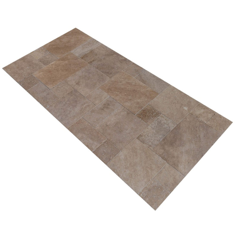 Meandros Walnut Antique Pattern Brushed, Chiseled and Unfilled - Full Truckload dry state angle view