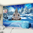 Meditative blue & white buddhism wall hanging tapestry bedroom decor