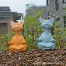 Meditative buddha cat figurine set – living room ceramic decor