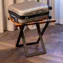 Ashley-Foldable Metal Luggage Rack with Genuine Leather