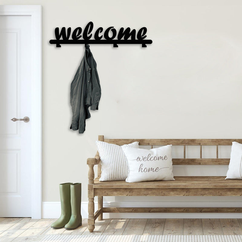 Welcome Written Metal Coat Rack