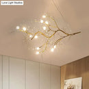 Metallic gold branch chandelier with crystal bead dining room light