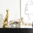 Metallic gold & silver leopard resin sculpture living room decor