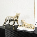 Metallic gold & silver leopard resin sculpture living room decor