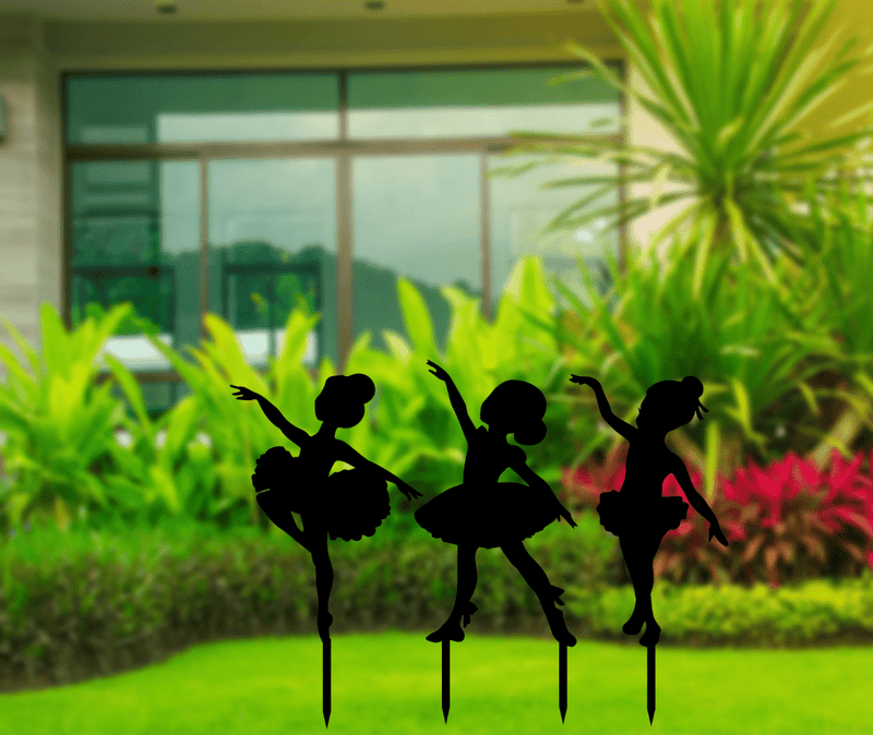 3 Piece Dancing Girls Garden Stakes Metal Art