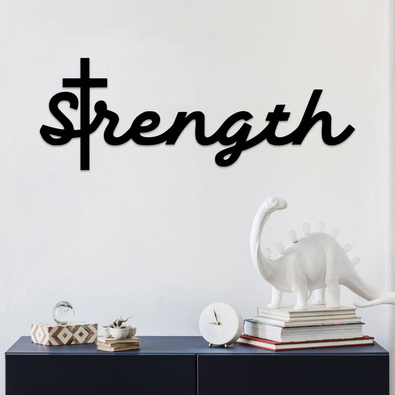 Strength Cross Script - Metal Wall Art