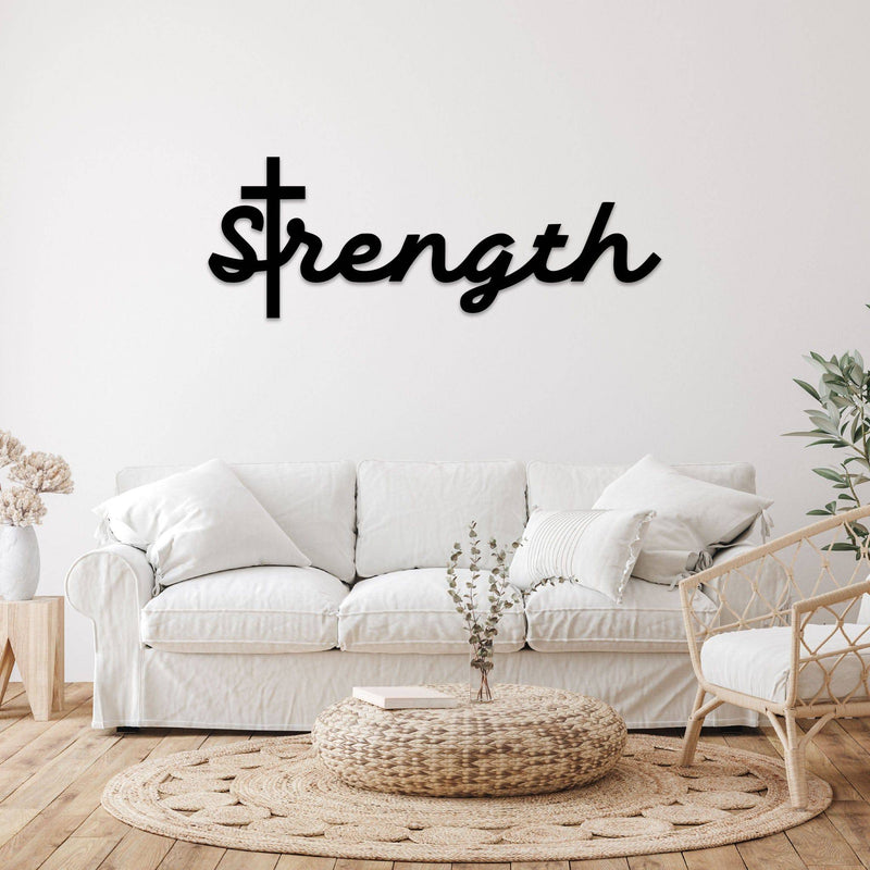 Strength Cross Script - Metal Wall Art