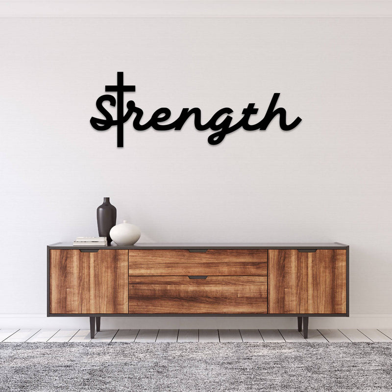 Strength Cross Script - Metal Wall Art