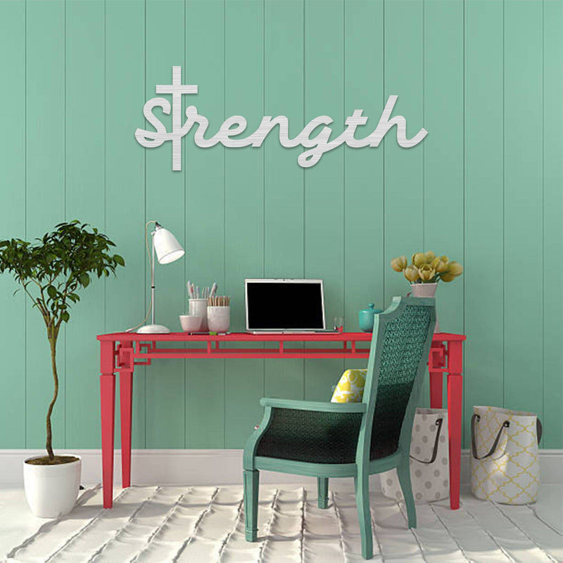 Strength Cross Script - Metal Wall Art