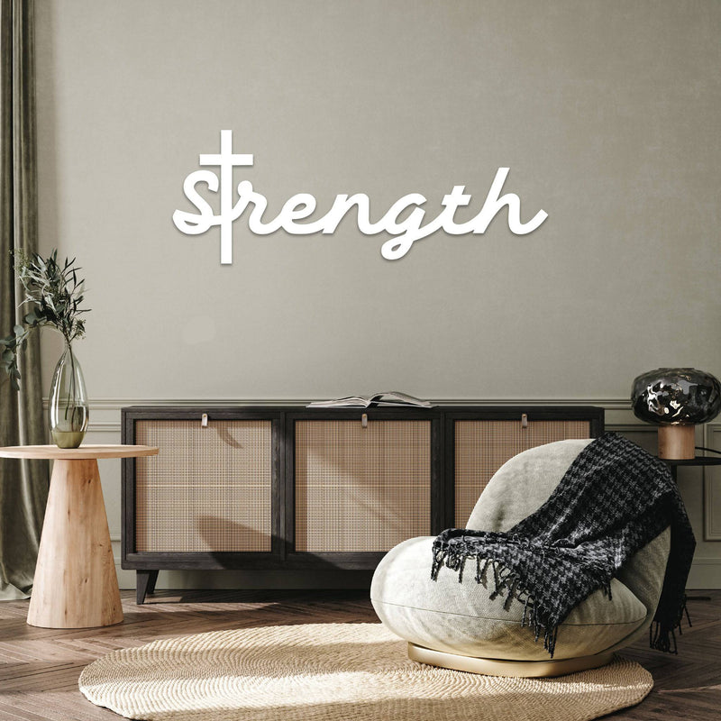 Strength Cross Script - Metal Wall Art