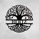Family Tree Monogram Metal Wall Art – Personalized Family Name Home Decor
