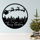 Merry Christmas Sleigh Scenery Metal Wall Art – Holiday Festive Santa Home Decor
