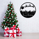 Merry Christmas Sleigh Scenery Metal Wall Art – Holiday Festive Santa Home Decor