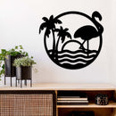 Tropical Flamingo Scenery Metal Wall Art – Exotic Bird Beach Coastal Home Decor