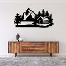 Cabin Scenery Metal Wall Art – Rustic Mountain Woodland Nature Home Decor