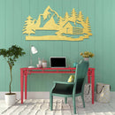 Cabin Scenery Metal Wall Art – Rustic Mountain Woodland Nature Home Decor