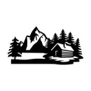 Cabin Scenery Metal Wall Art – Rustic Mountain Woodland Nature Home Decor