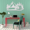 Cabin Scenery Metal Wall Art – Rustic Mountain Woodland Nature Home Decor