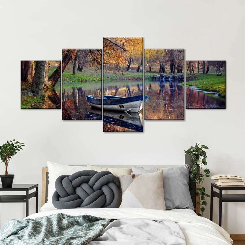 Autumn Lake Boat Wall Art