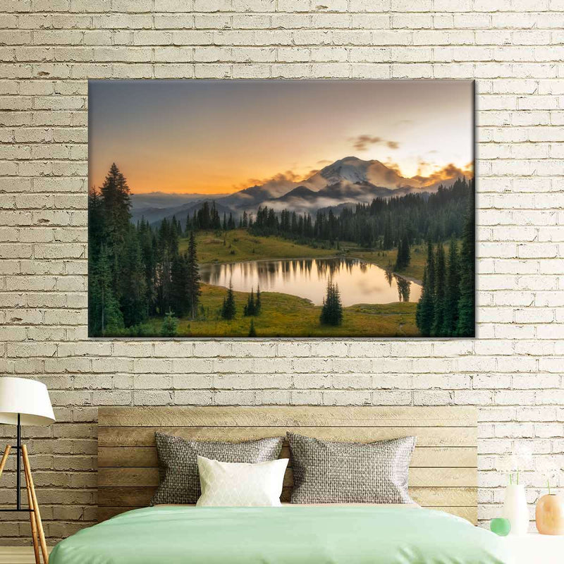 Majestic Sunset At Mount Rainer Wall Art