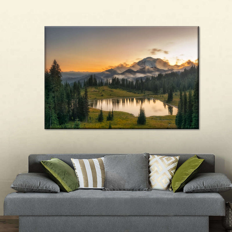 Majestic Sunset At Mount Rainer Wall Art