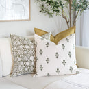 Mia Floral Block Printed Pillow Cover | Forest Green