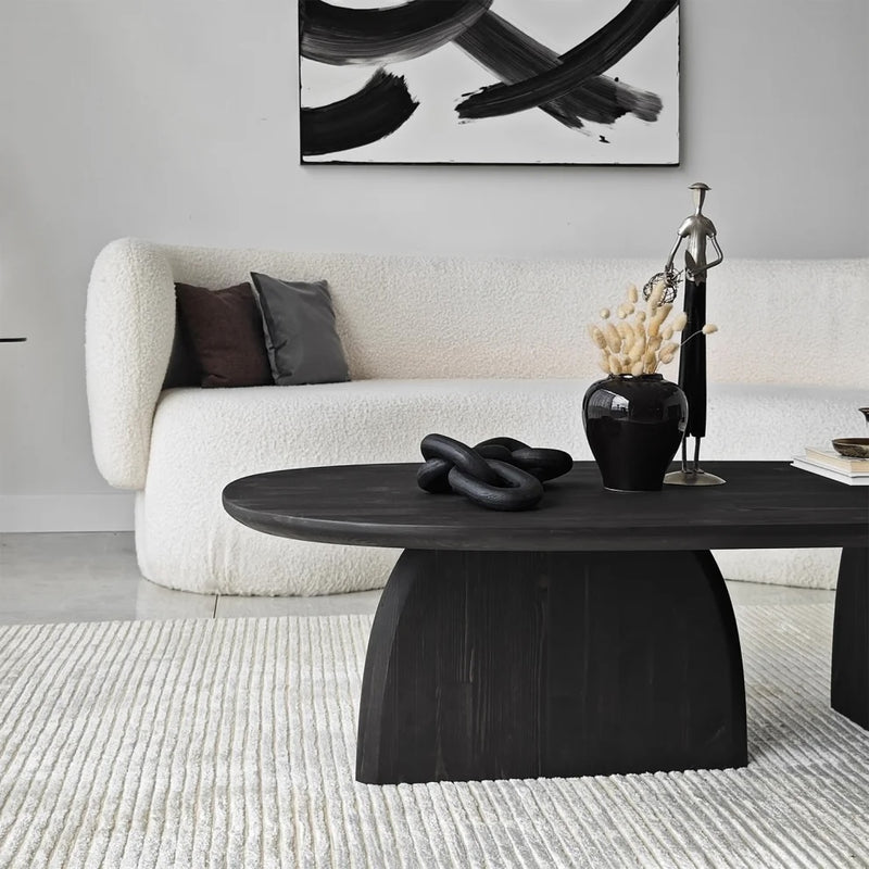 Miami Designer Coffee Table Solid Wood (W)24" (L)48" (H)13.75" black vase and decorative items on the table coffee mug and books closeup