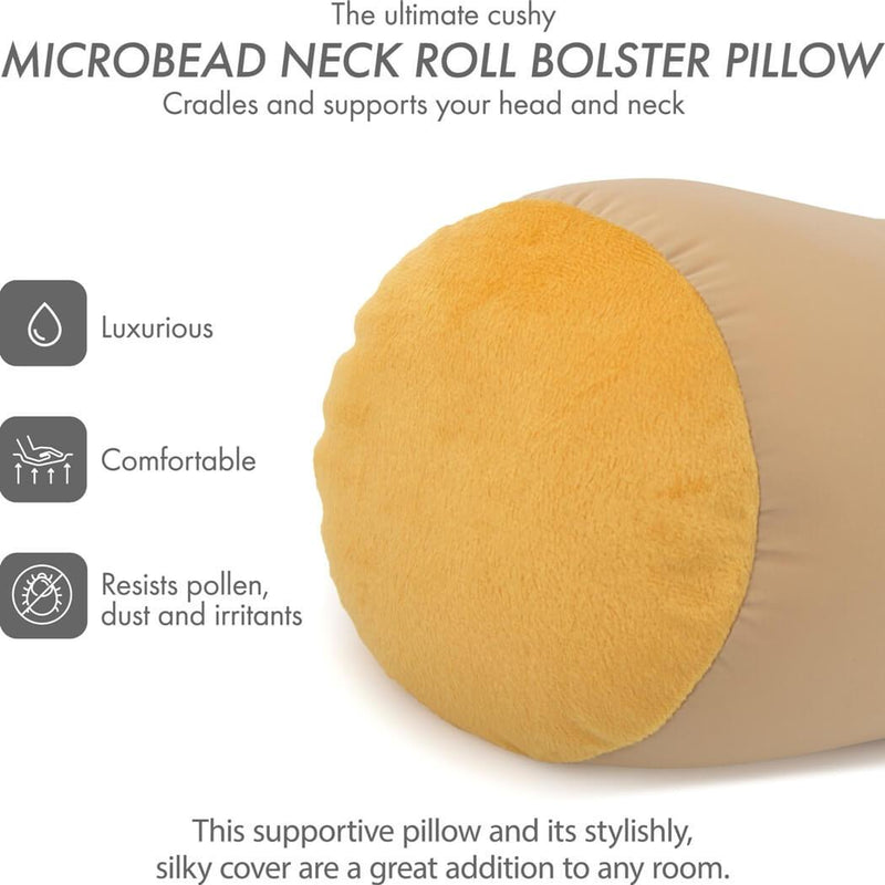 Microbead Squishy Bolster Neck Roll Pillow - Silky Feel, 14" x 8" x 8"