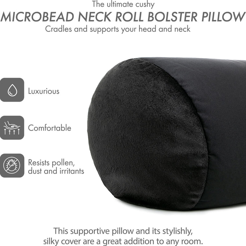 Microbead Squishy Bolster Neck Roll Pillow - Silky Feel, 14" x 8" x 8"