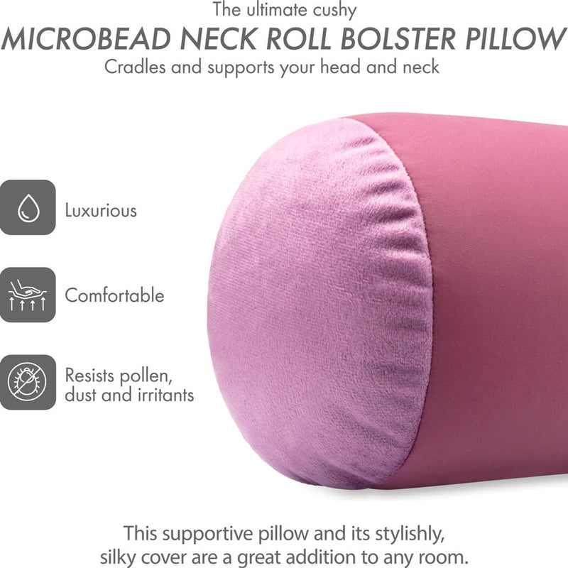 Microbead Squishy Bolster Neck Roll Pillow - Silky Feel, 14" x 8" x 8"